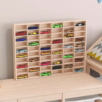 Wooden Multi-Grid Display Case for Small Cars & Figurines, Wall-Mountable Storage Organizer