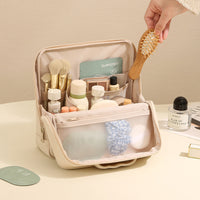 Portable Standing Makeup Bag with Brush Holder, Large Capacity Waterproof Cosmetic Organizer for Travel