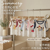 Kids' Tencel Sleeveless Pajama Set - Breathable Cartoon Vest & Shorts for Summer