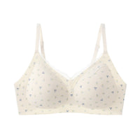 Lace Trim Wireless Bra for Small Busts, Push-Up, Seamless, Cotton, Floral