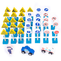 Montessori Wooden Traffic Sign Blocks Set for Kids - Educational Road Safety Toy with Vehicles and Scene Mat