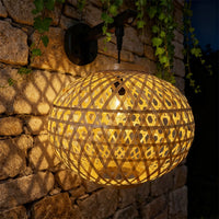Solar Powered Bamboo Lantern Wall Light for Outdoor Garden & Courtyard Decor