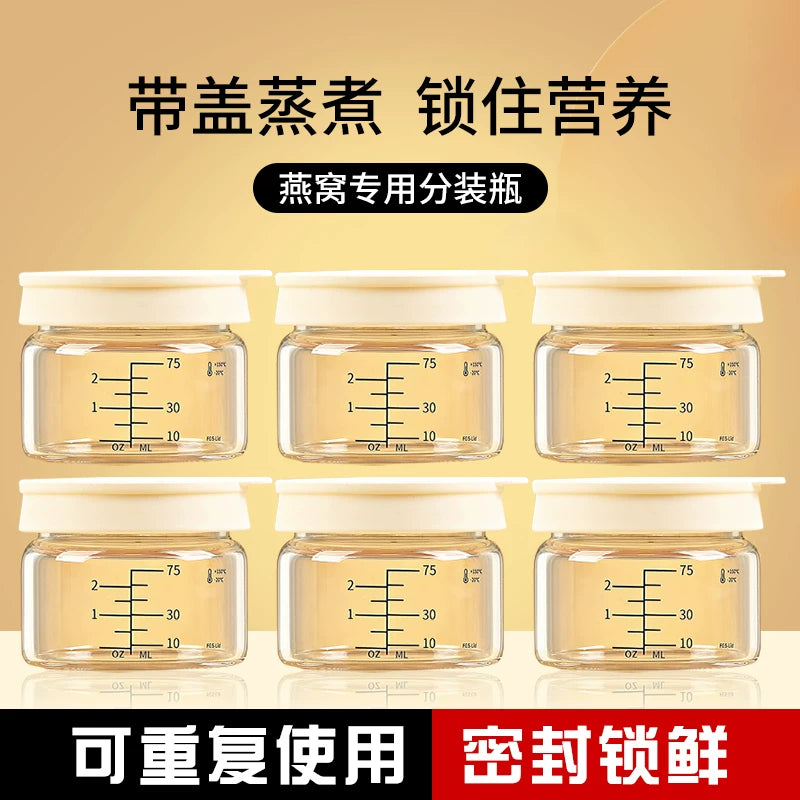 High Borosilicate Glass Stew Jars with Lids, 75ml, 3-Pack, Heat-Resistant for Steaming and Stewing