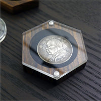 Ebony Wood Coin Display Case with Acrylic Lid for Commemorative Coins Medals Badges