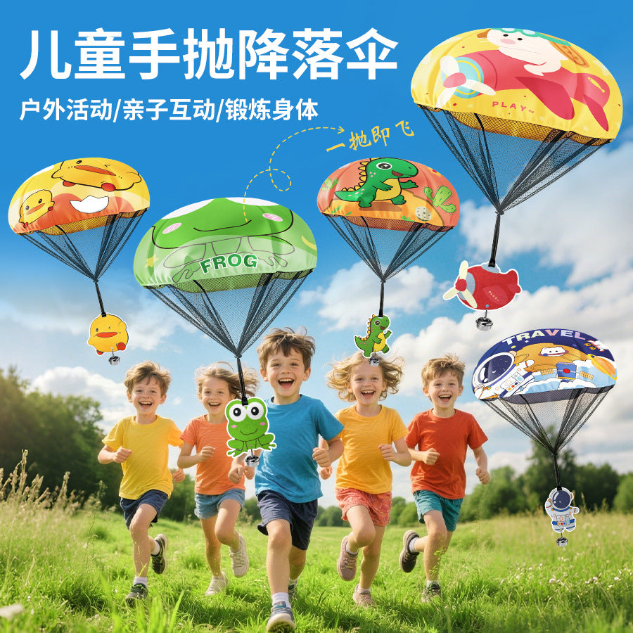 Kids' Hand-Throw Parachute Toy with Bell - Astronaut, Frog, Dinosaur, Duck Designs for Outdoor Play