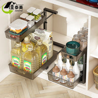Under-Sink Pull-Out 2-Tier Spice Rack Organizer for Kitchen Cabinet Storage