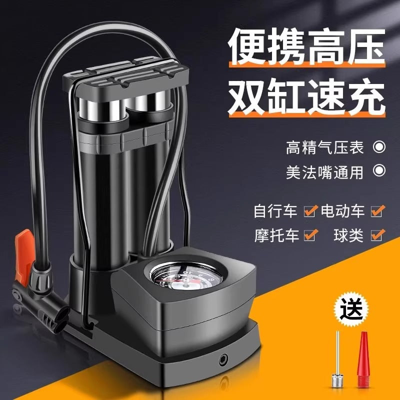 Portable Foot Pump for Bicycle Tires, Basketballs, and Inflatables - High Pressure Hand-Free Operation
