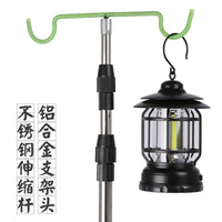 Outdoor Camping Lamp Pole Stand with Ground Insert, Stainless Steel Telescopic Light Holder for Campsite