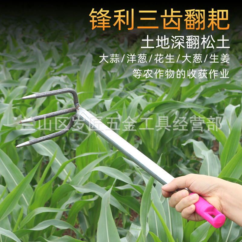 Steel Rake Garden Cultivator Hand Tool for Soil Loosening and Harvesting
