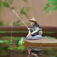 Chinese Style Fishing Old Man Figurine for Micro Landscape Aquarium Decor
