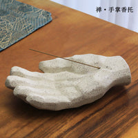 Wabi-Sabi Ceramic Candle Holder and Incense Burner, Creative Hand-Shaped Incense Base, Rough Pottery Aroma Candle Container