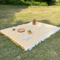 French Style Outdoor Picnic Blanket with Tassels, Thickened Double-Sided Camping Mat for Photography