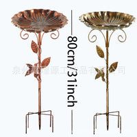 Garden Iron Art Bird Bath Feeder with Ground Stake for Outdoor Lawn Decor