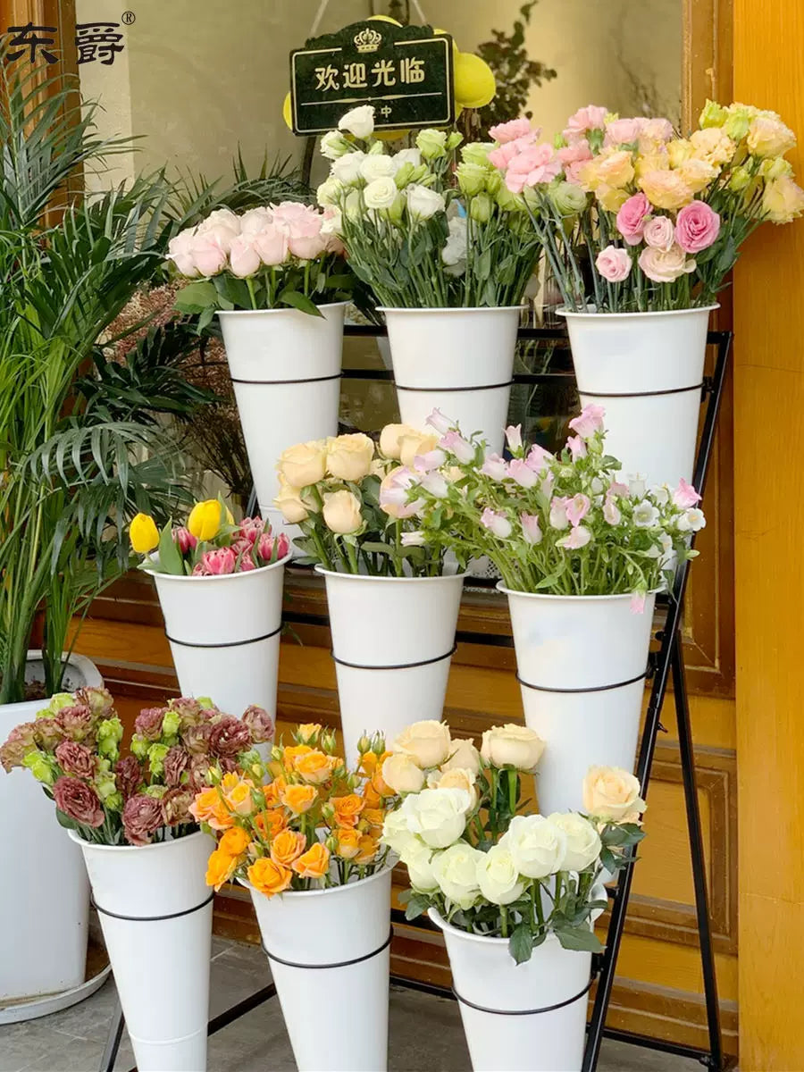 Multi-Tier Rolling Flower Display Rack for Florist Shops and Home Gardening