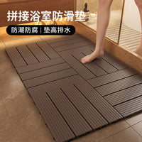 Interlocking Wood Plastic Composite Bathroom Floor Tiles for Shower and Balcony, Waterproof Anti-Slip Drainage Mat