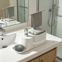 Upgraded Manual Press Soap Dispenser with Sponge Holder for Kitchen Countertop