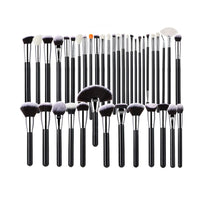 Professional 40-Piece Black Silver Makeup Brush Set for Eyeshadow, Concealer, and Foundation