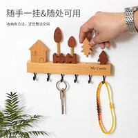 Nordic Solid Wood Wall-Mounted Key Holder with Storage Shelf, No-Drill Entryway Organizer