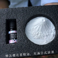 Mount Fuji Ceramic Diffuser Stone & Miniature Ornament Set, Hand-Painted Japanese Micro-Landscape Decor with Cherry Blossom