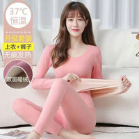 Women's Thermal Underwear Set, Seamless Fleece Lined Self-Heating Top and Bottoms