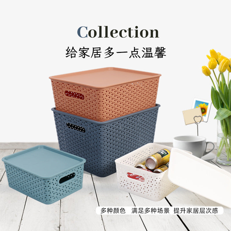 Stackable Woven-Look Storage Box with Lid for Home Office Toys