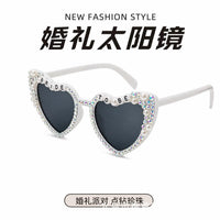 BRIDETOBE Pearl Diamond Halloween Letter Heart Sunglasses for Bridal Party