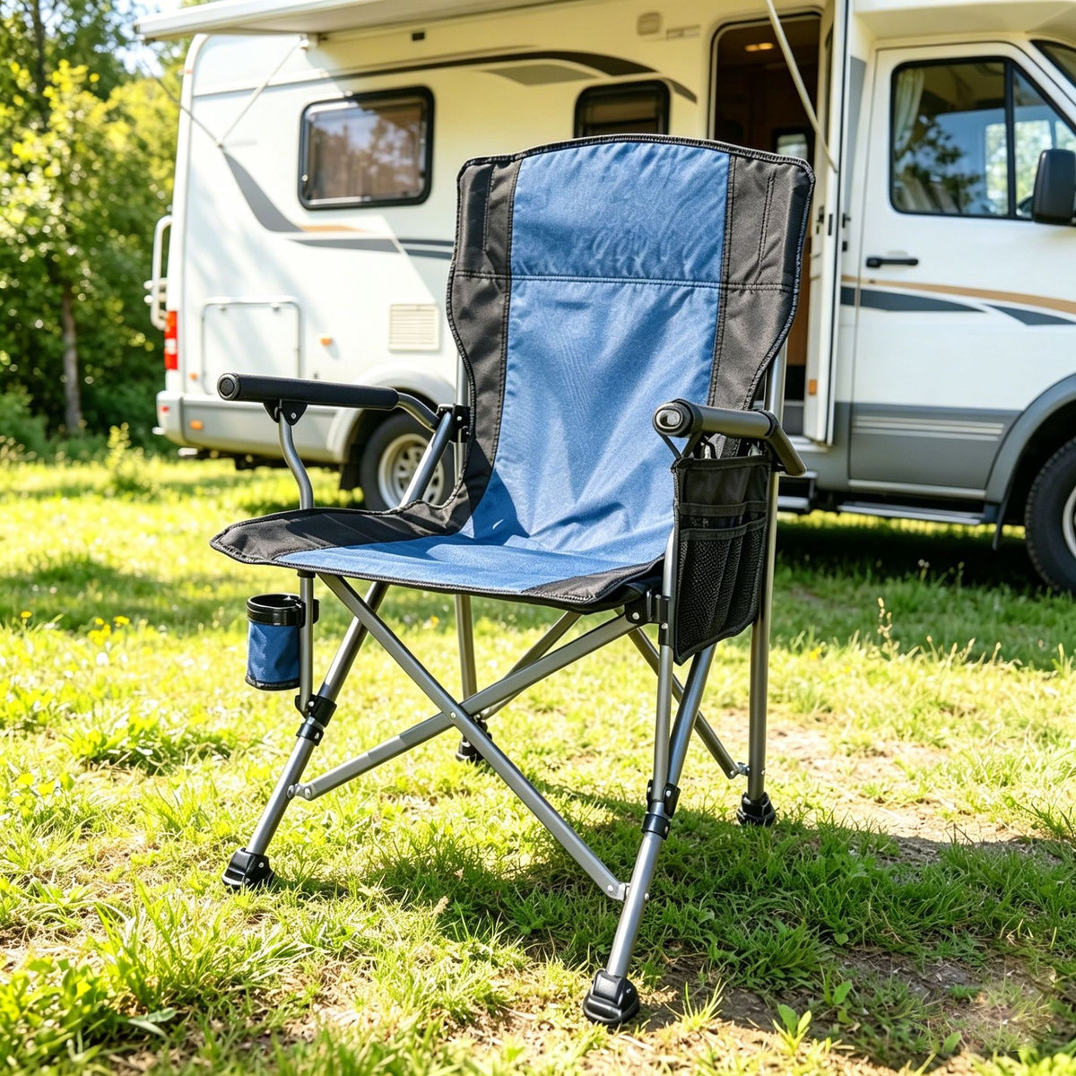 Portable Folding Camping Chair with Cup Holder, Heavy-Duty Outdoor Fishing and Rafting Chair