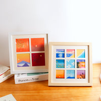 Oil Pastel Painting Display Frame with Mat Board for 10x10cm Artworks, Square Multi-Grid Tabletop/Wall Mount