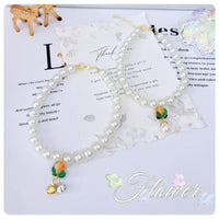 Pet Luminous Glass Persimmon Pearl Collar with Bell for Cats and Small Dogs