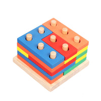 Geometric Shape Stacker Puzzle Wooden Blocks for Kids Early Education