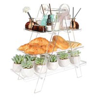 3-Tier Acrylic Rectangular Serving Tray Stand for Parties and Display, Foldable