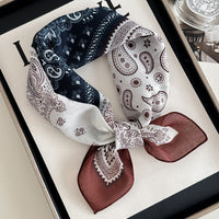 French Paisley Cotton Linen Square Scarf for Women, Thin Versatile Neck Scarf, Headscarf
