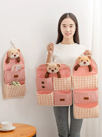 Fabric Wall Hanging Storage Bag with Multiple Pockets for Keys, Phones, and Small Items