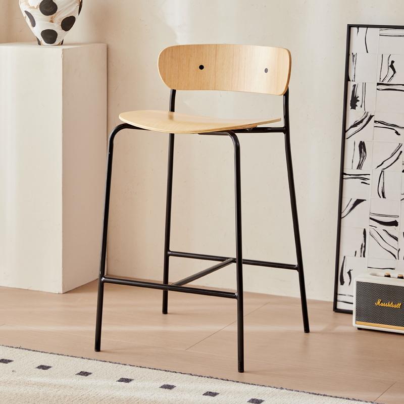 Nordic Industrial Style Ant Bar Stool with Iron Art Base, Vintage High Chair for Kitchen Island & Home Bar