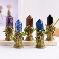 Natural Crystal Gemstone Shaker Bell with Tree of Life Charm for Halloween Decor