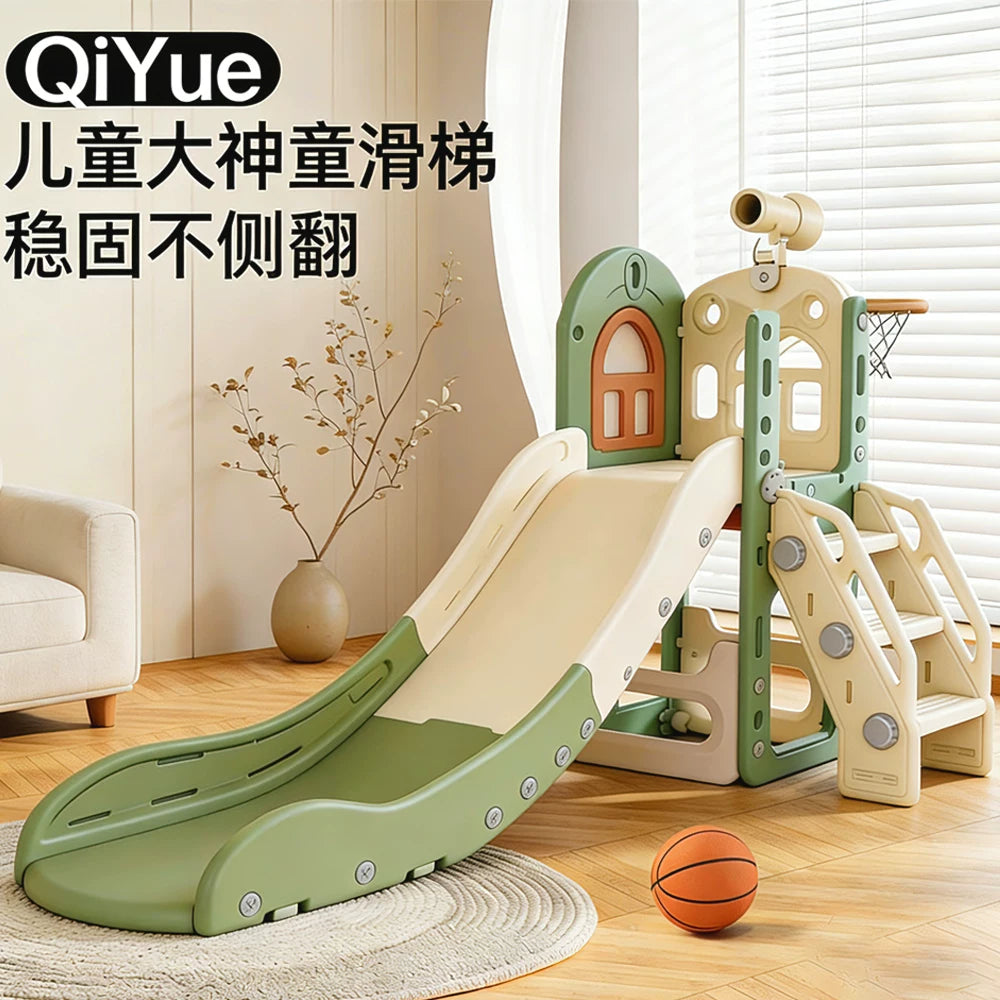 Kids Indoor Slide and Swing Set with Basketball Hoop and Telescope, Toddler Play Structure for Home