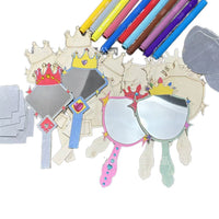 Kids Wooden DIY Painting Mirror Kit, Cartoon Crown Mirror Coloring Set