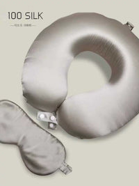 100% Mulberry Silk Travel Neck Pillow with Eye Mask Set