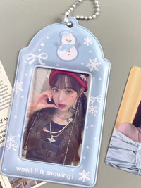 Cute Snowman PVC Card Holder for ID, Bus, and K-Pop Photocards with Lanyard