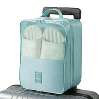 Travel Shoe Bag with Trolley Sleeve, Double-Layer 3-Compartment Dustproof Shoe Organizer