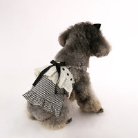 Pet Dog Cat Plaid Princess Dress with Bowknot Lace and Headwear