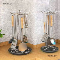 Rotating Utensil Holder with Drip Tray for Kitchen Countertop