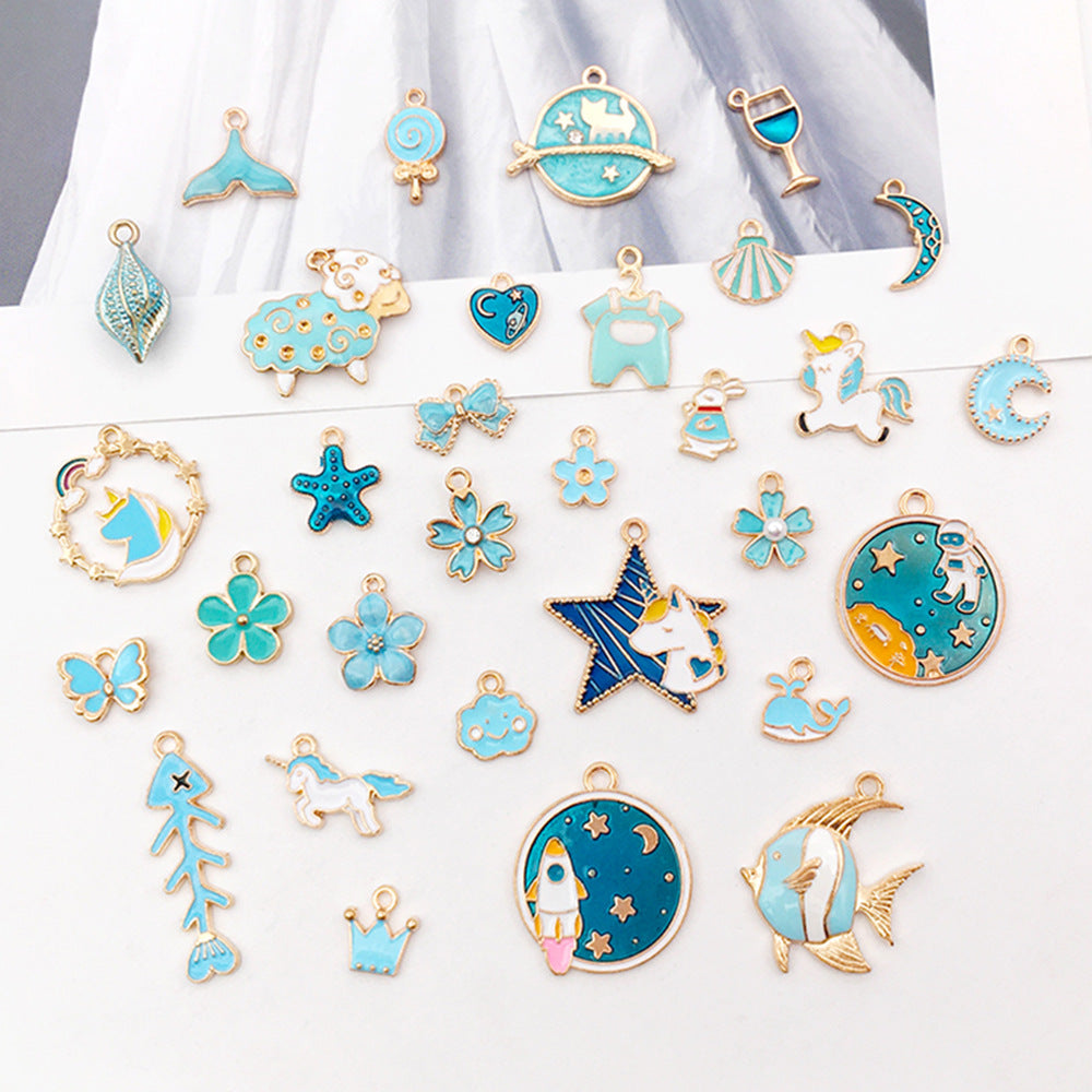Cute Unicorn Sheep Starfish Enamel Alloy Charms for DIY Keychain Pendants