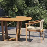 Outdoor Solid Wood Woven Rattan Dining Set for Patio Garden Villa Balcony