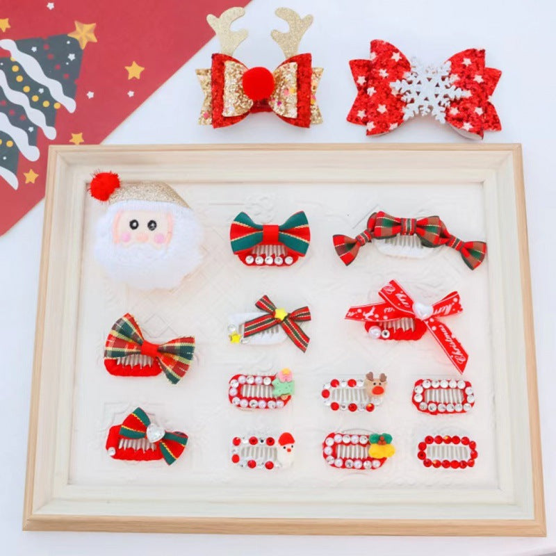 Christmas Pet Hair Bow Clips with Rhinestones and Pearls for Small Dogs