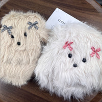 Japanese Style Cute Puppy Cross Plush Scarf for Women, Winter Warm Neck Warmer with Bowknot