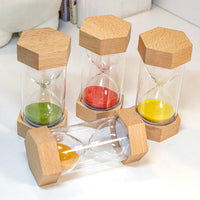 Hexagonal Wooden Sand Timer for Kids and Students, Desktop Ornament, Shatterproof