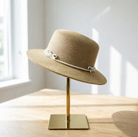 Elegant Bowknot Pearl Tie Straw Hat UPF50+ Sun Protection Fisherman Hat for Women