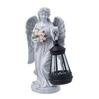 Solar Angel Girl Garden Statue with Lantern - Outdoor Resin Yard Decor Night Light