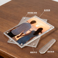 Acrylic Magnetic Photo Frame Double-Sided Transparent Desktop Picture Display with Stand